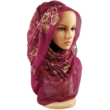 Nouveau modèle musulman femmes châle Solid Embori floral coton brodé hijab